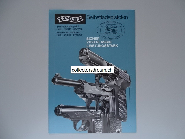 Alter Faltprospekt Walther Sellbstladepistolen Program Ausgabe 1985