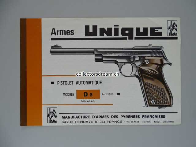Manual / Anleitung Unique Pistole Mod. D 6