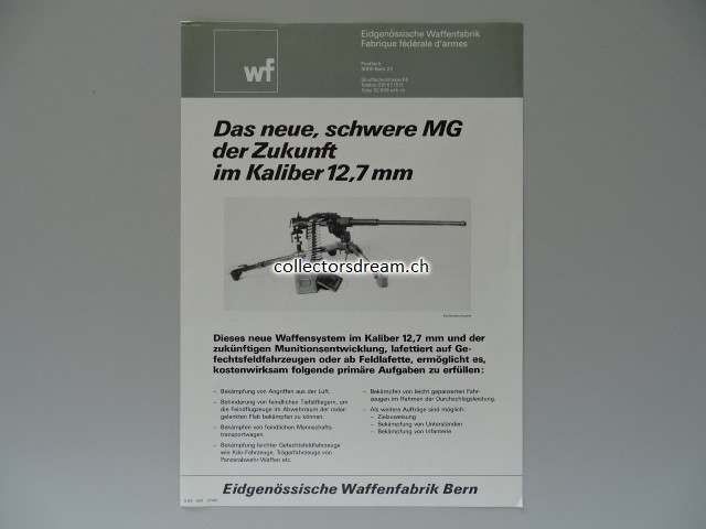 Eidgenössische Waffenfabrik Bern Prospektblatt "Das neue, schwere MG der Zukunft im Kaliber 12,7mm"