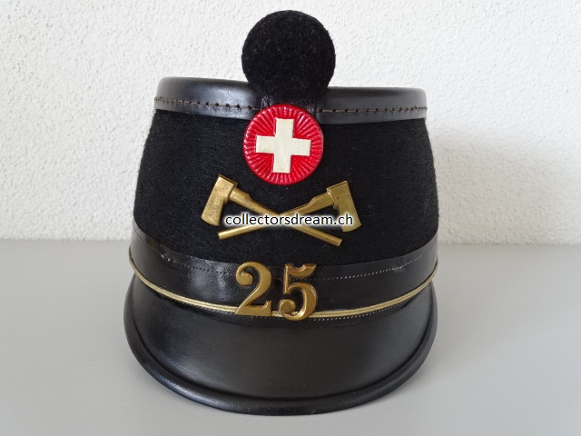 Offiziers Tschako / Käppi Leutnant Ordonnanz 1898 eidg. Sappeur Bat. 25