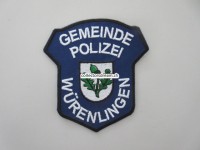 Stoffabzeichen, ehemalige Gemeinde Polizei Würenlingen, blauer Hintergrund