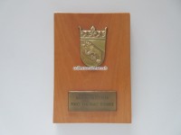 Wandplakette Kapo Bern, Metallabzeichen (ehemaliges Mützenabzeichen) auf Holz