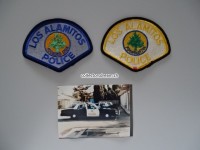 2 Stoffabzeichen / Streifenwagen Foto, Los Alamitos Police, California