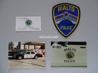 Stoffabzeichen / 2 Streifenwagen Fotos / Visitenkarte, Rialto Police, California