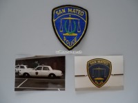 Stoffabzeichen / 2 Streifenwagen Fotos, San Mateo Police, California