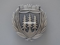 Mützen Abzeichen aus Metall, Stapo Olten. Variante mit Burg / Stadttor, schwache Konturen, mit Klammer rückseitig