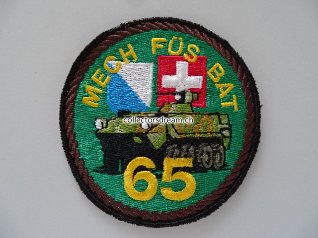 Patch / Stoffabzeichen Schweizer Armee MECH FÜS BAT 65, brauner Rand