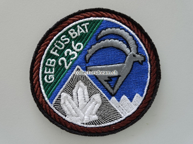 Patch / Stoffabzeichen Schweizer Armee GEB FÜS BAT 236, brauner Rand