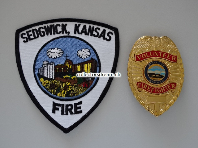 Metall Badge - Dienstmarke Volunteer Fire Fighter State of Kansas
