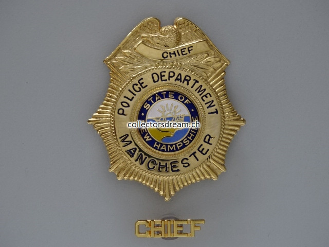 Police Badge Chief, Manchester Police Dept. State New Hampshire