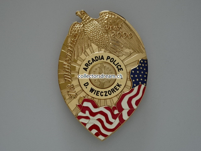 Police Badge Arcadia California Police Millenium Editon 2000 "D. Wieczorek"