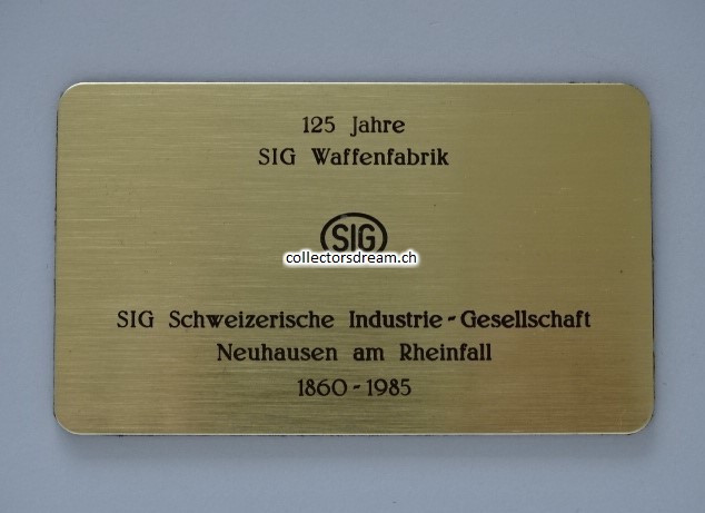 SIG Messingplakette "125 Jahre SIG Waffenfabrik 1860-1985"