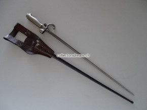 Antikes Bajonett zu Lebel Gewehr Model 1886 Frankreich, inkl. orig. Ledertragefrosch
