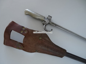 Antikes Bajonett zu Lebel Gewehr Model 1886 Frankreich, inkl. orig. Ledertragefrosch